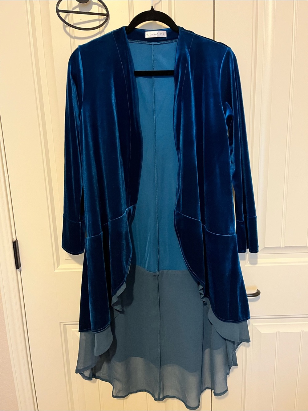 Vince Camuto Teal Velvet & Teal Chiffon Long Open Cardigan